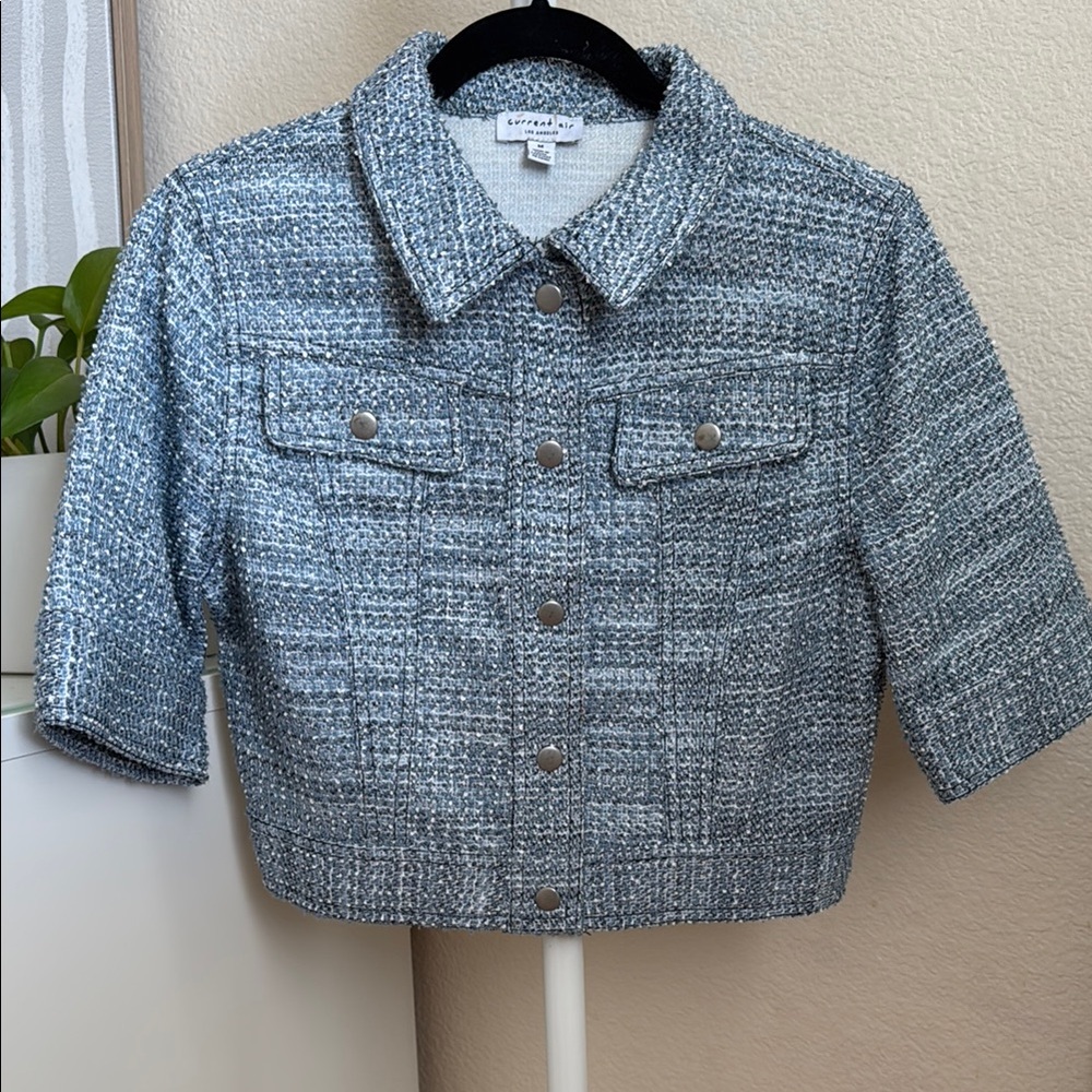 Current air Blue Tweed Cropped Jacket
